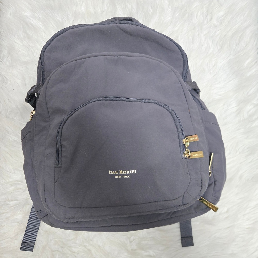 Isaac Mizrahi New York Gray Nylon Backpack Gold Hardware Travel Bag